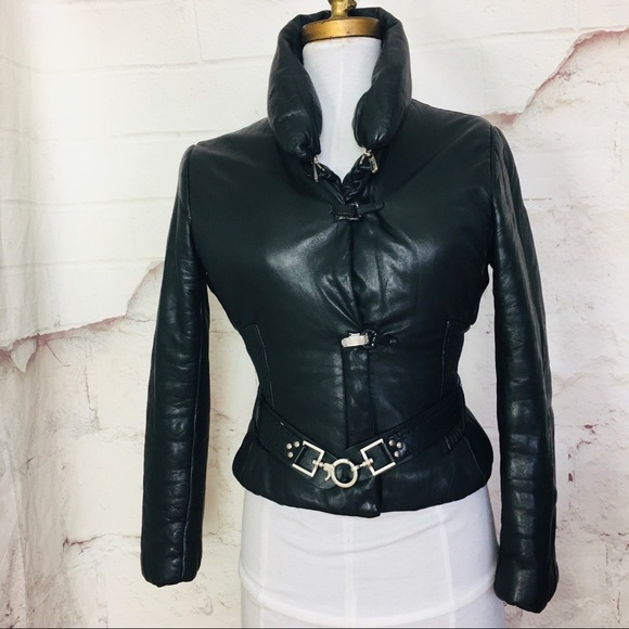 COPY - Blue deep leather puffer S - Picture 1 of 8